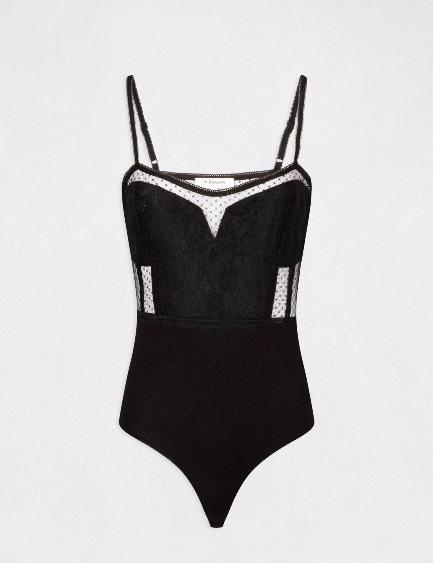 Body Bretelles Fines à Plumetis Noir Femme – Image 4