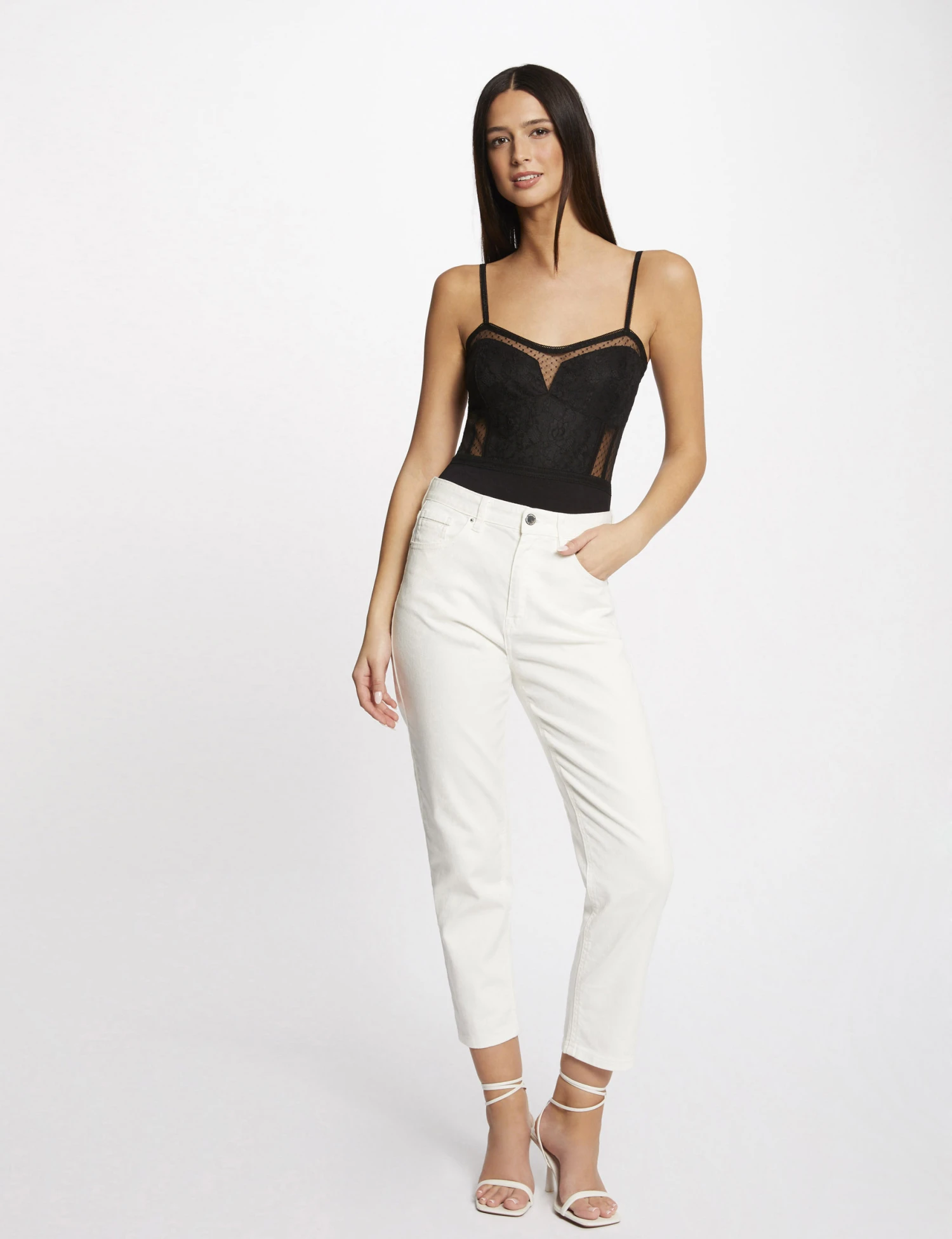 Body Bretelles Fines à Plumetis Noir Femme – Image 3