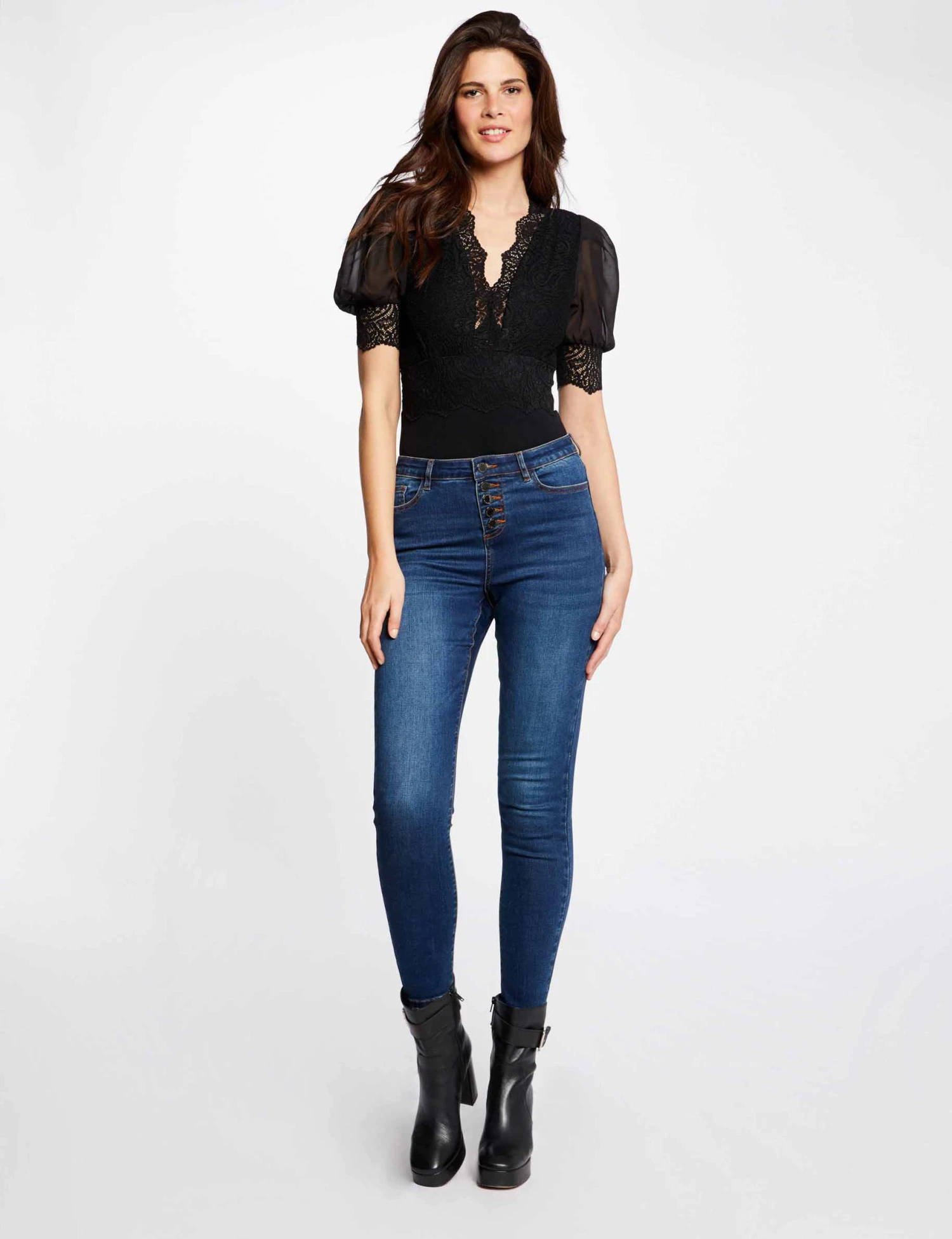 Body Manches Courtes à Dentelle Noir Femme – Image 3