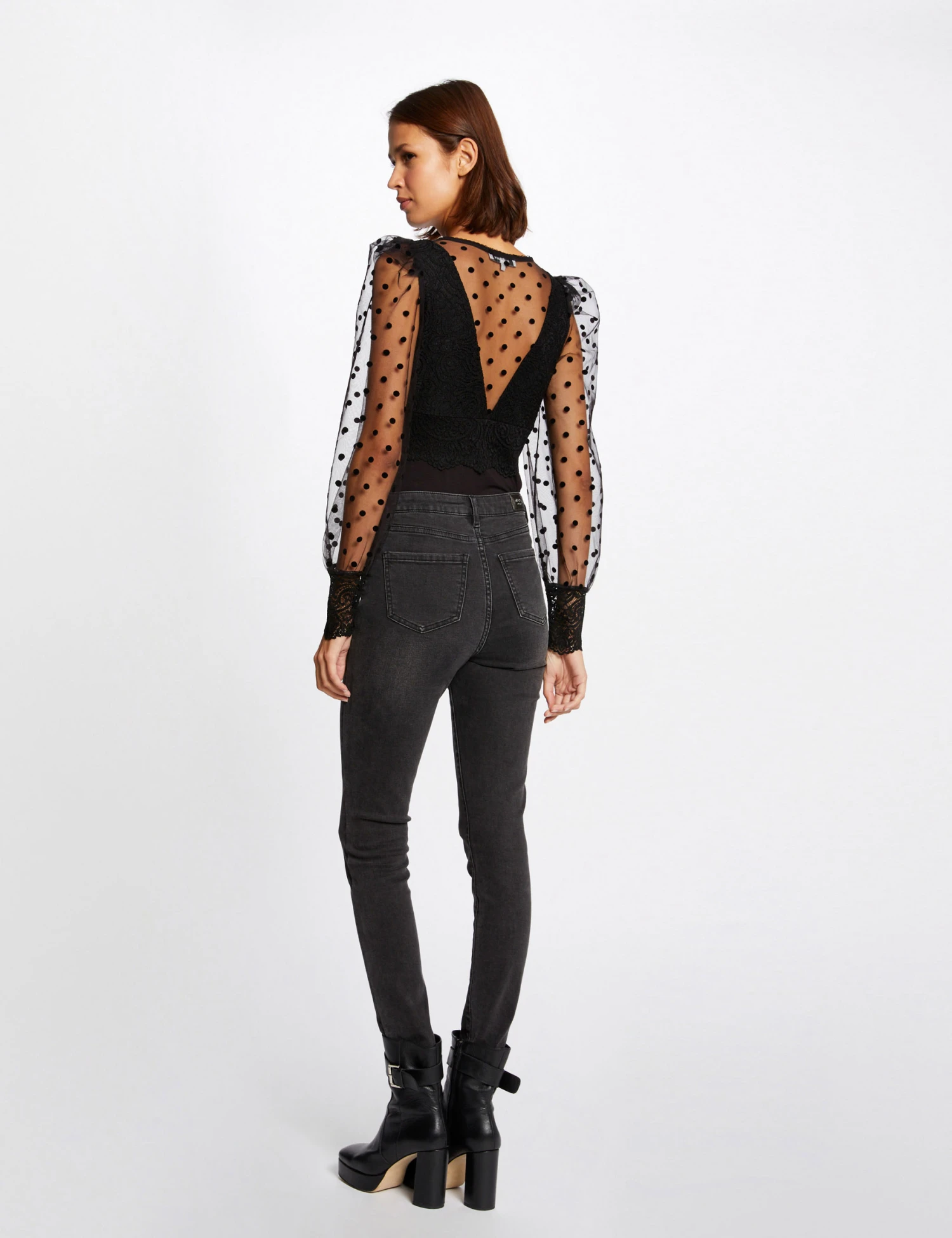 Body Manches Longues à Dentelle Noir Femme – Image 2