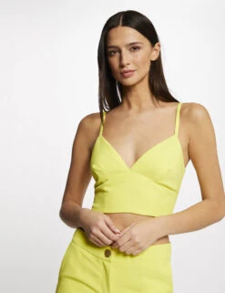 Bustier Crop Top Ă Ornement Dos Jaune Femme