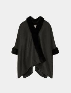 Cape Avec Détails Imitation Fourrure Noir Femme