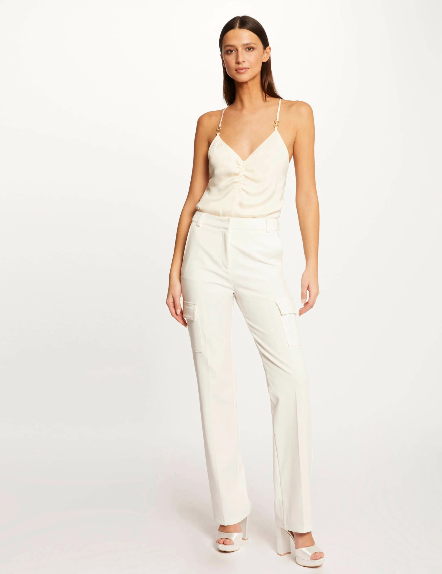 Caraco Bretelles Fines Avec Fronces Ecru Moyen Femme – Image 4