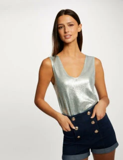 Débardeur Avec Fils Métallisés Bleu Femme