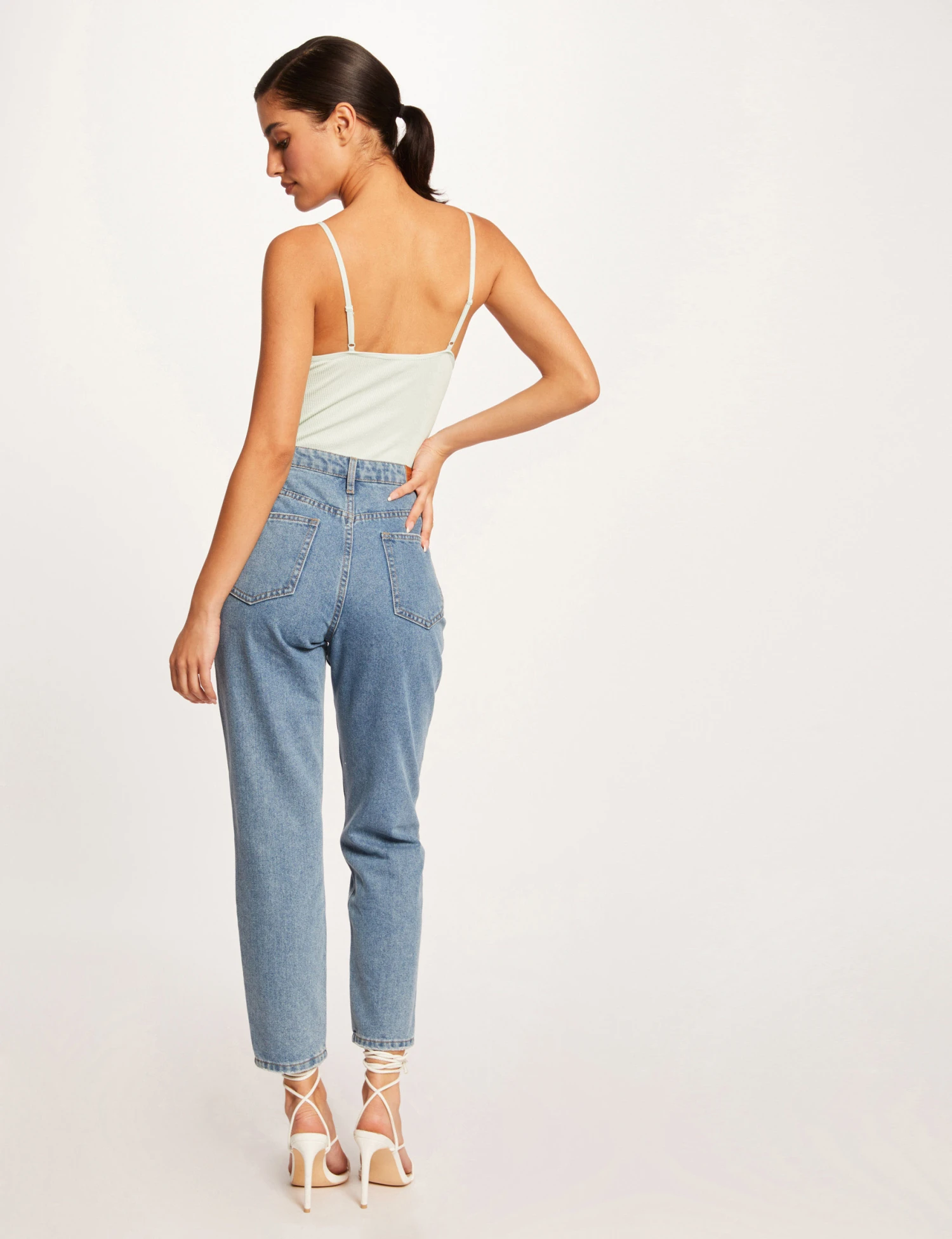 Débardeur Bretelles Fines à Col En V Vert Clair Femme – Image 2