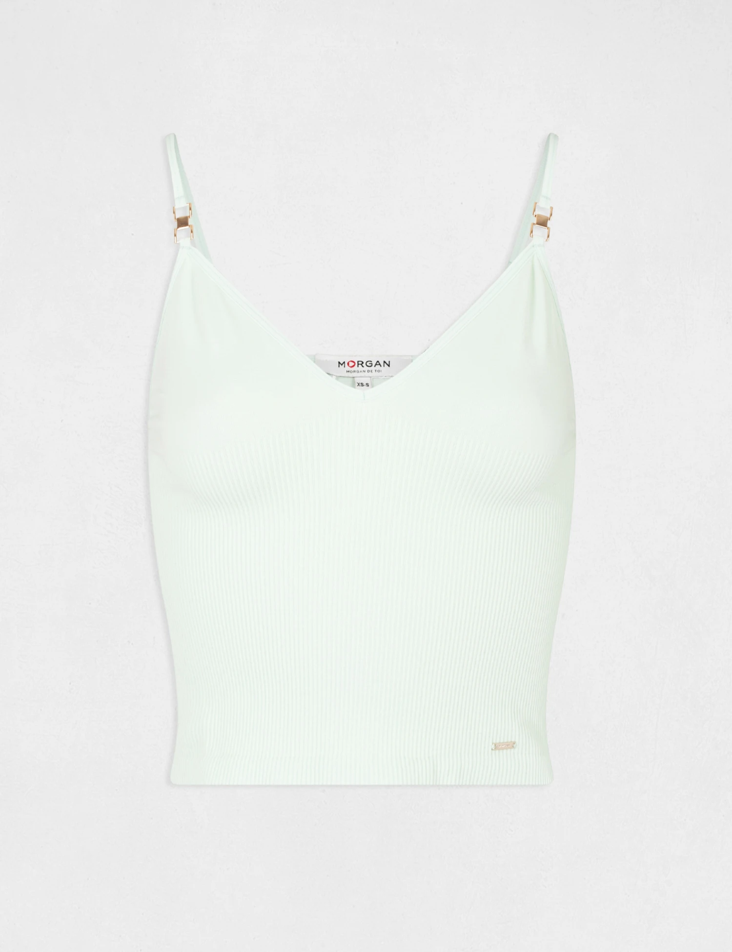 Débardeur Bretelles Fines à Col En V Vert Clair Femme – Image 4