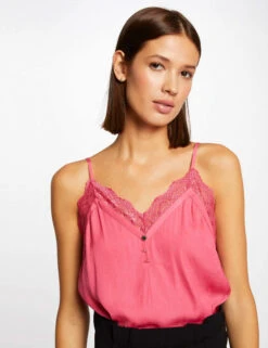 Débardeur Bretelles Fines Avec Boutons Fuchsia Femme