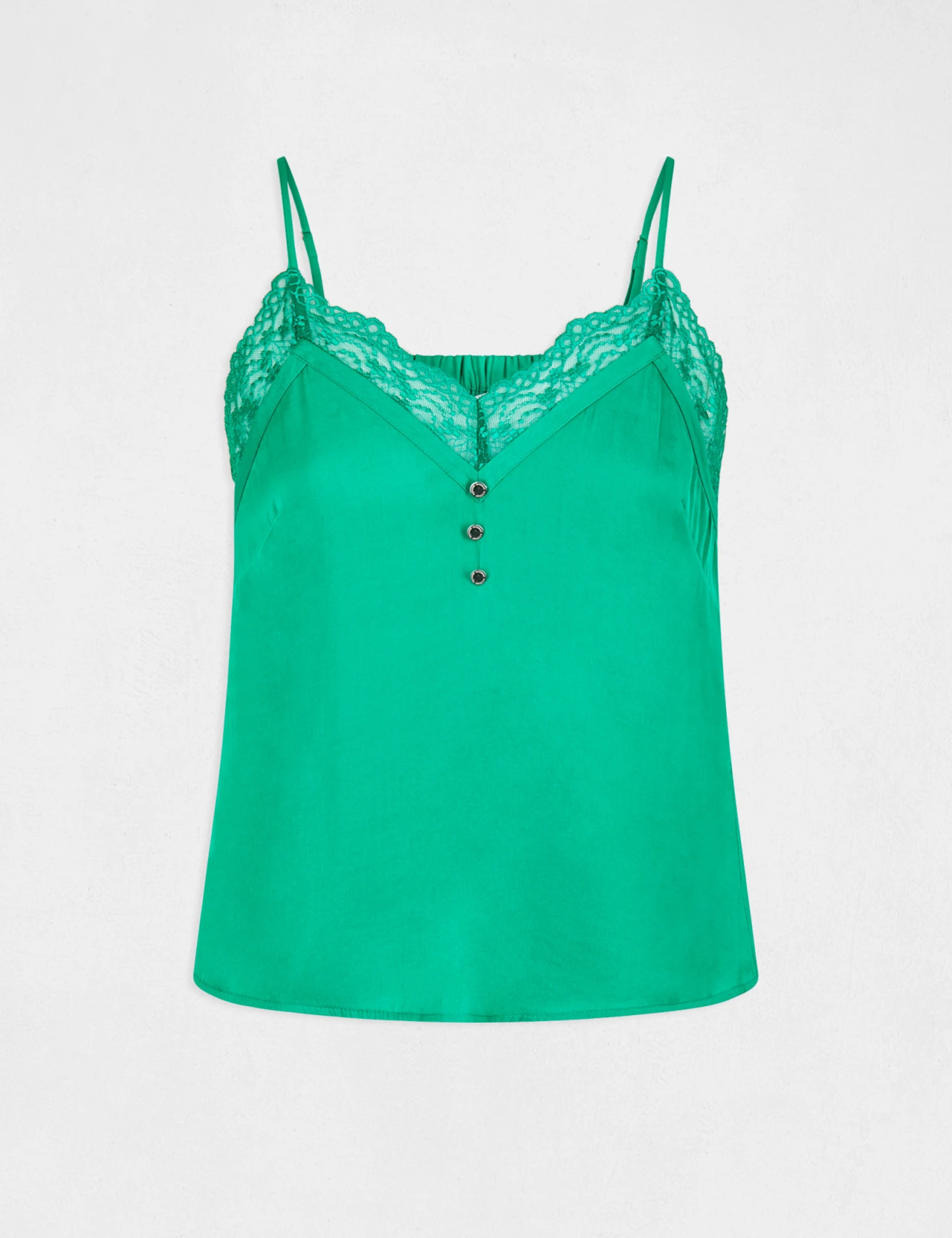 Débardeur Bretelles Fines Avec Boutons Vert Moyen Femme – Image 4