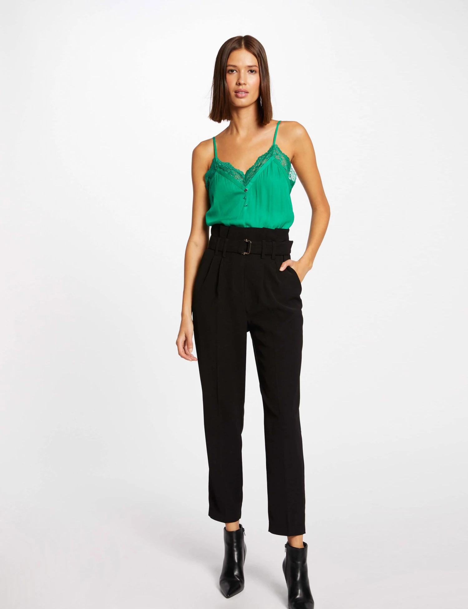 Débardeur Bretelles Fines Avec Boutons Vert Moyen Femme – Image 3