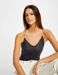 Débardeur Bretelles Fines Avec Chaînes Marine Femme