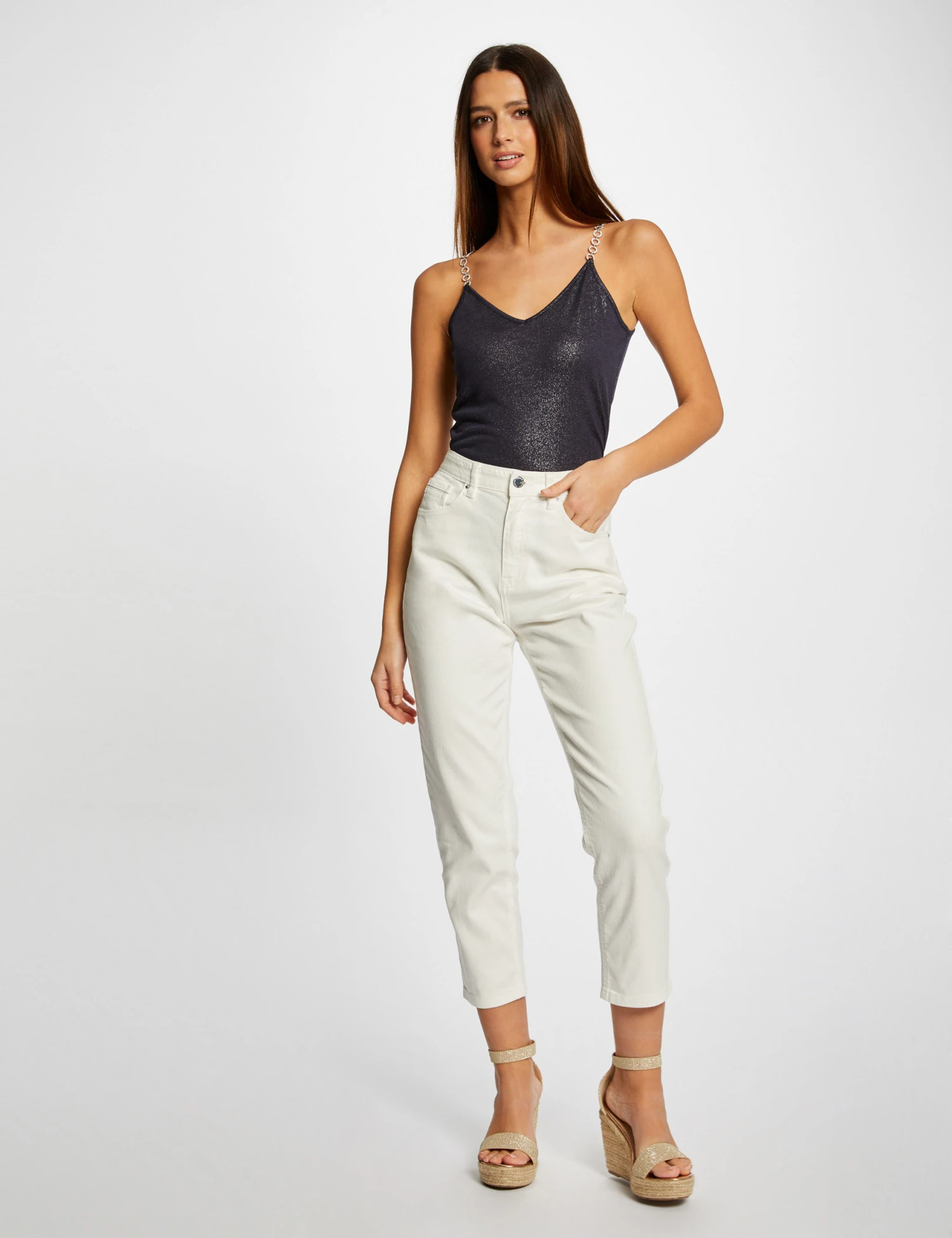 Débardeur Bretelles Fines Avec Chaînes Marine Femme – Image 3