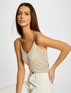Débardeur Bretelles Fines Avec Chaînes Sable Femme