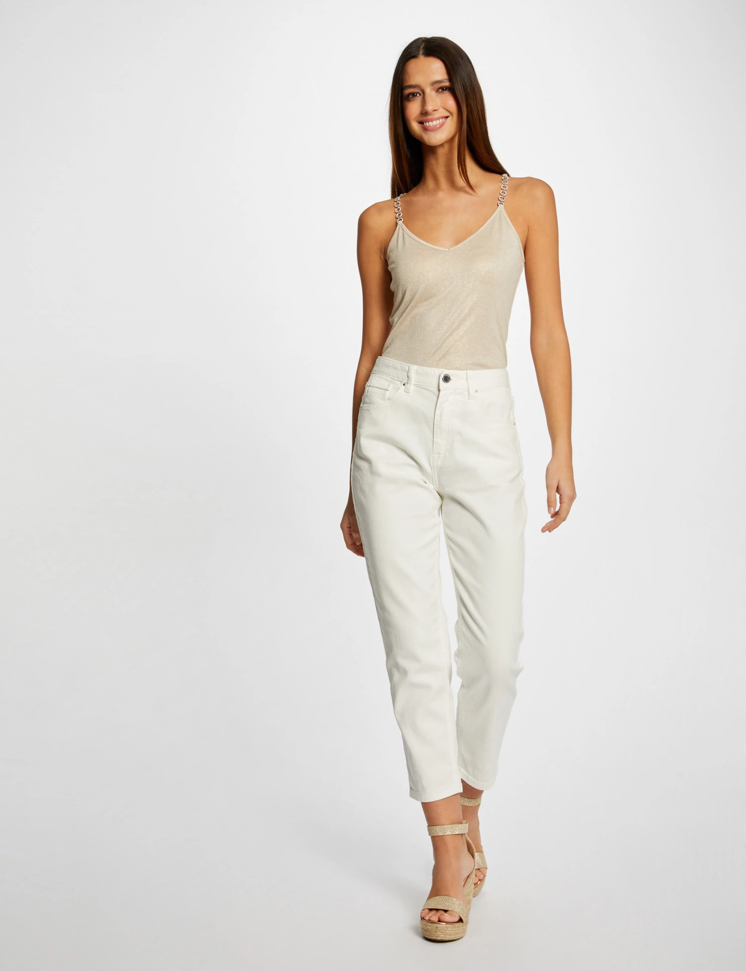 Débardeur Bretelles Fines Avec Chaînes Sable Femme – Image 3