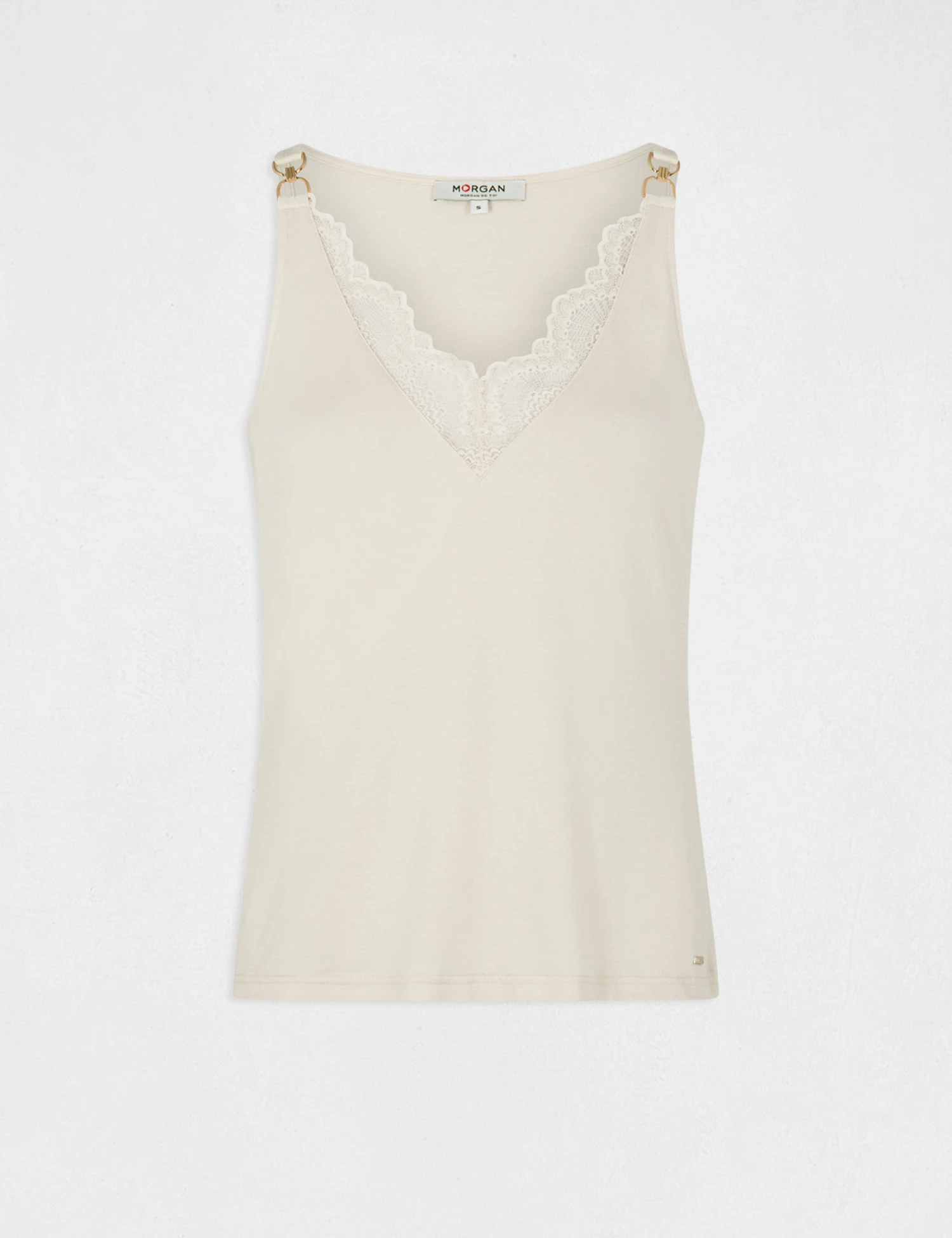 Débardeur Bretelles Fines Avec Dentelle Ivoire Femme – Image 4