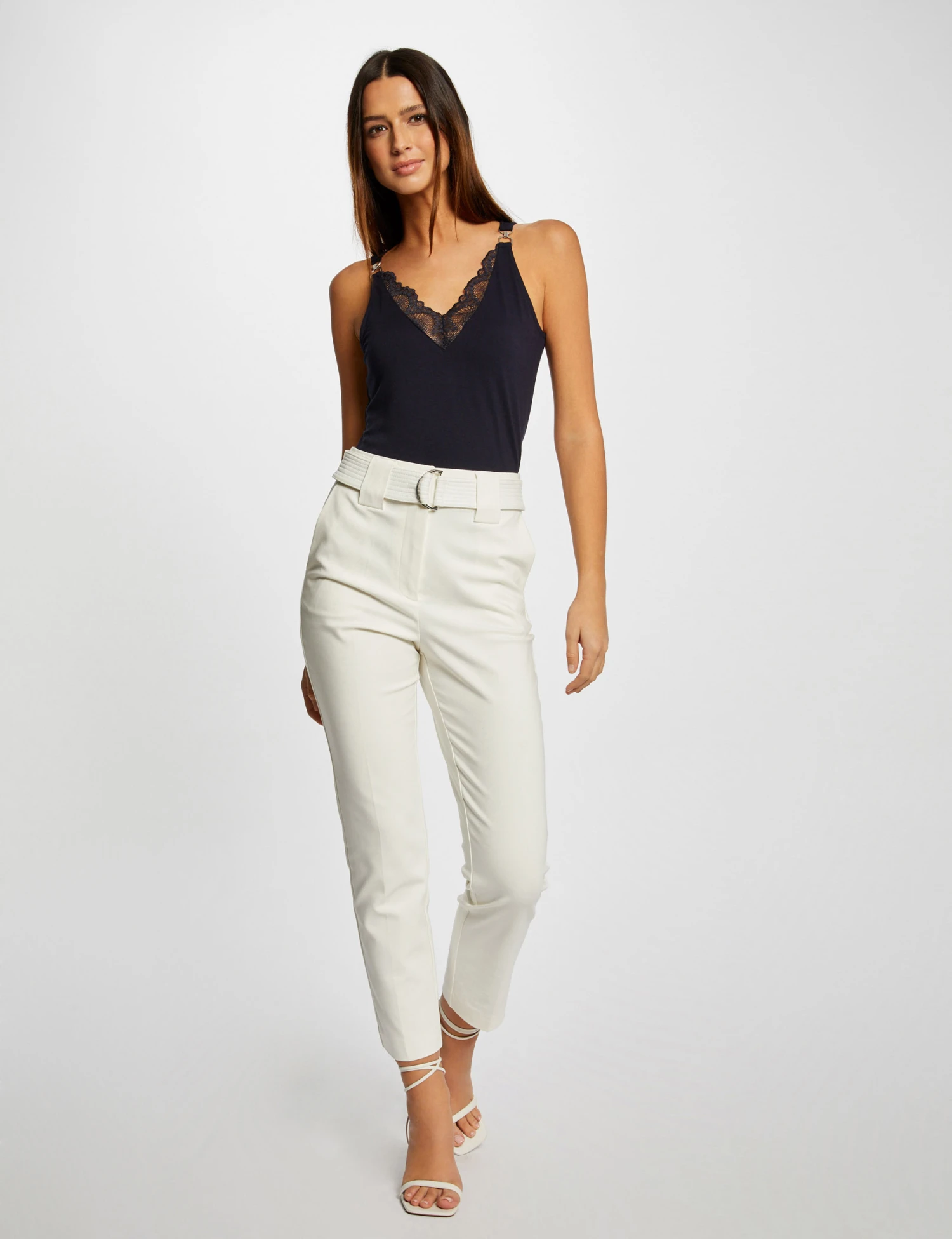 Débardeur Bretelles Fines Avec Dentelle Marine Femme – Image 3