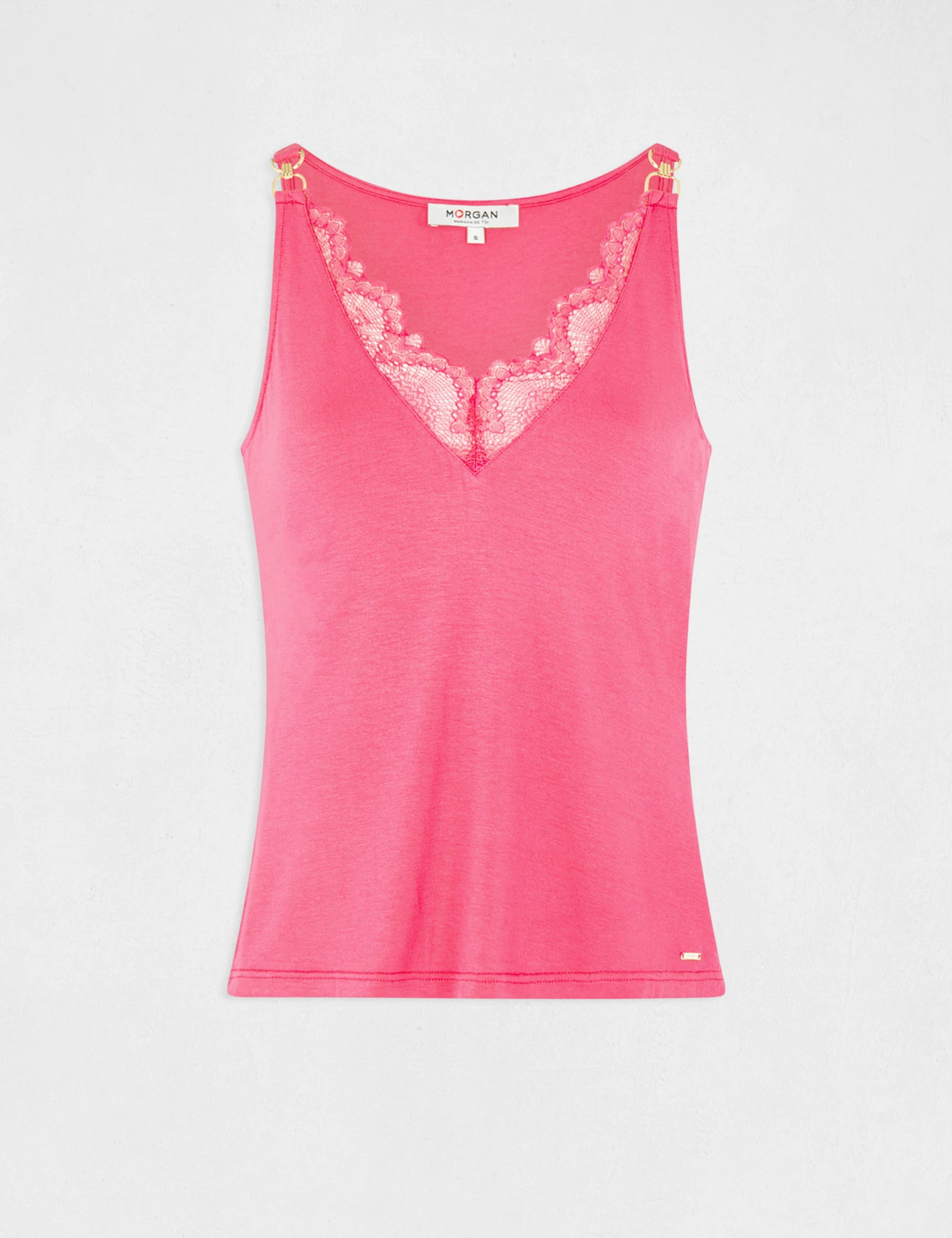 Débardeur Bretelles Fines Avec Dentelle Rose Femme – Image 4