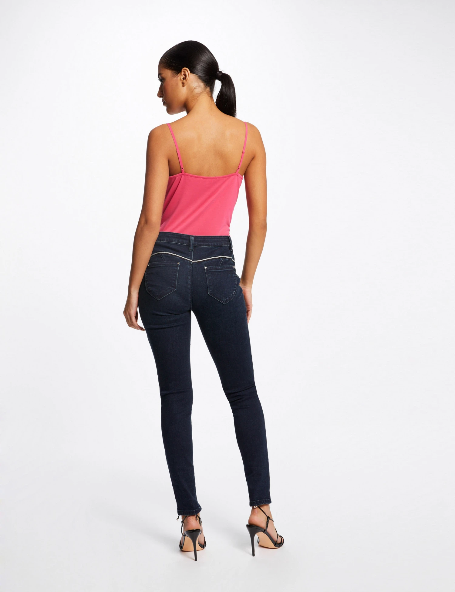 Débardeur Bretelles Fines Avec Dentelle Rose Moyen Femme – Image 2