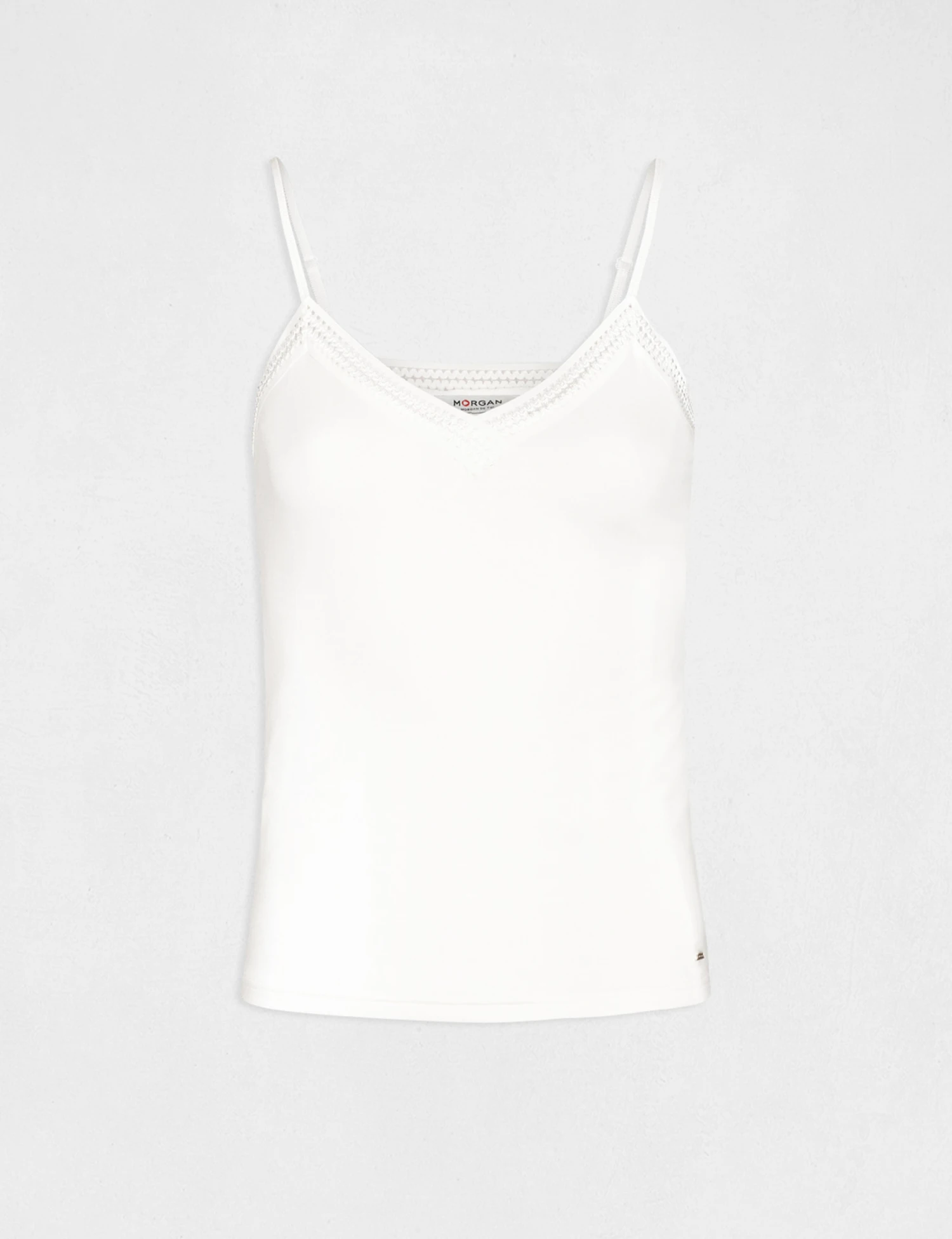 Débardeur Bretelles Fines Bande Dentelle Ecru Femme – Image 4