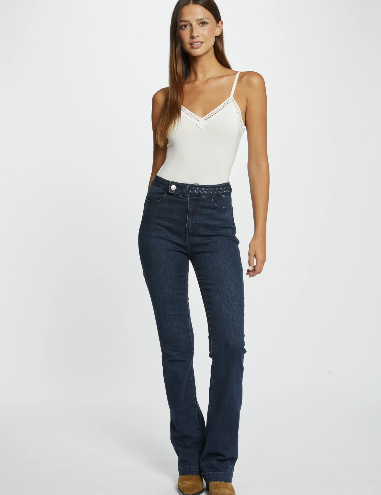 Débardeur Bretelles Fines Bande Dentelle Ecru Femme – Image 3