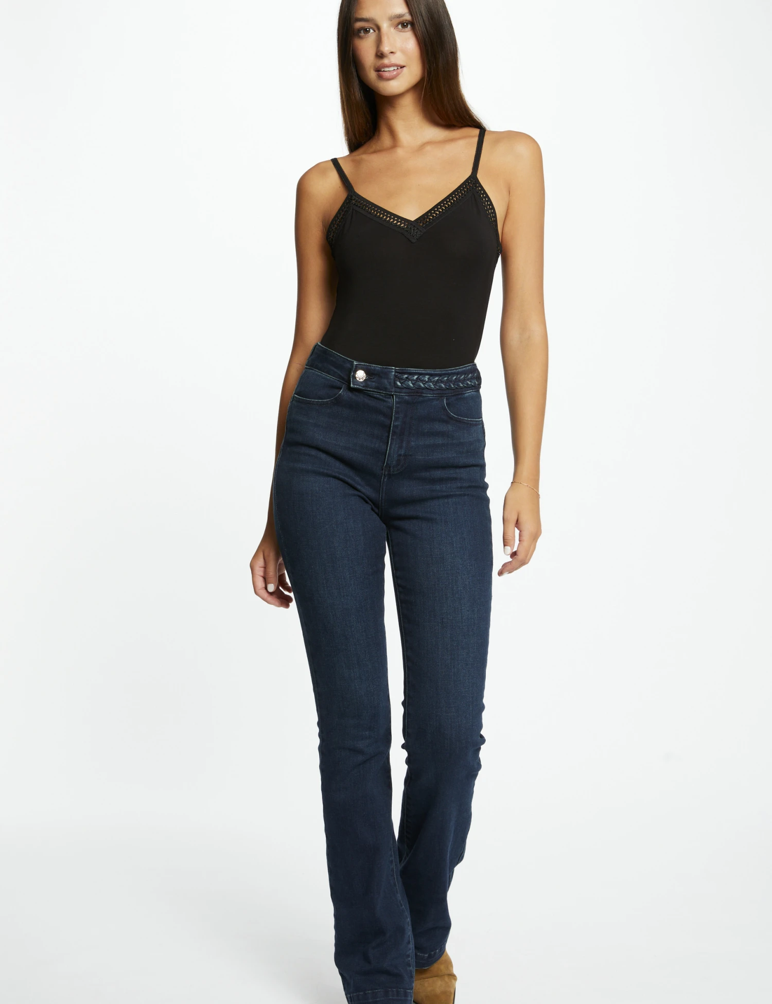 Débardeur Bretelles Fines Bande Dentelle Noir Femme – Image 3