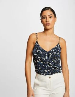 Débardeur Bretelles Fines Imprimé Bleu Femme