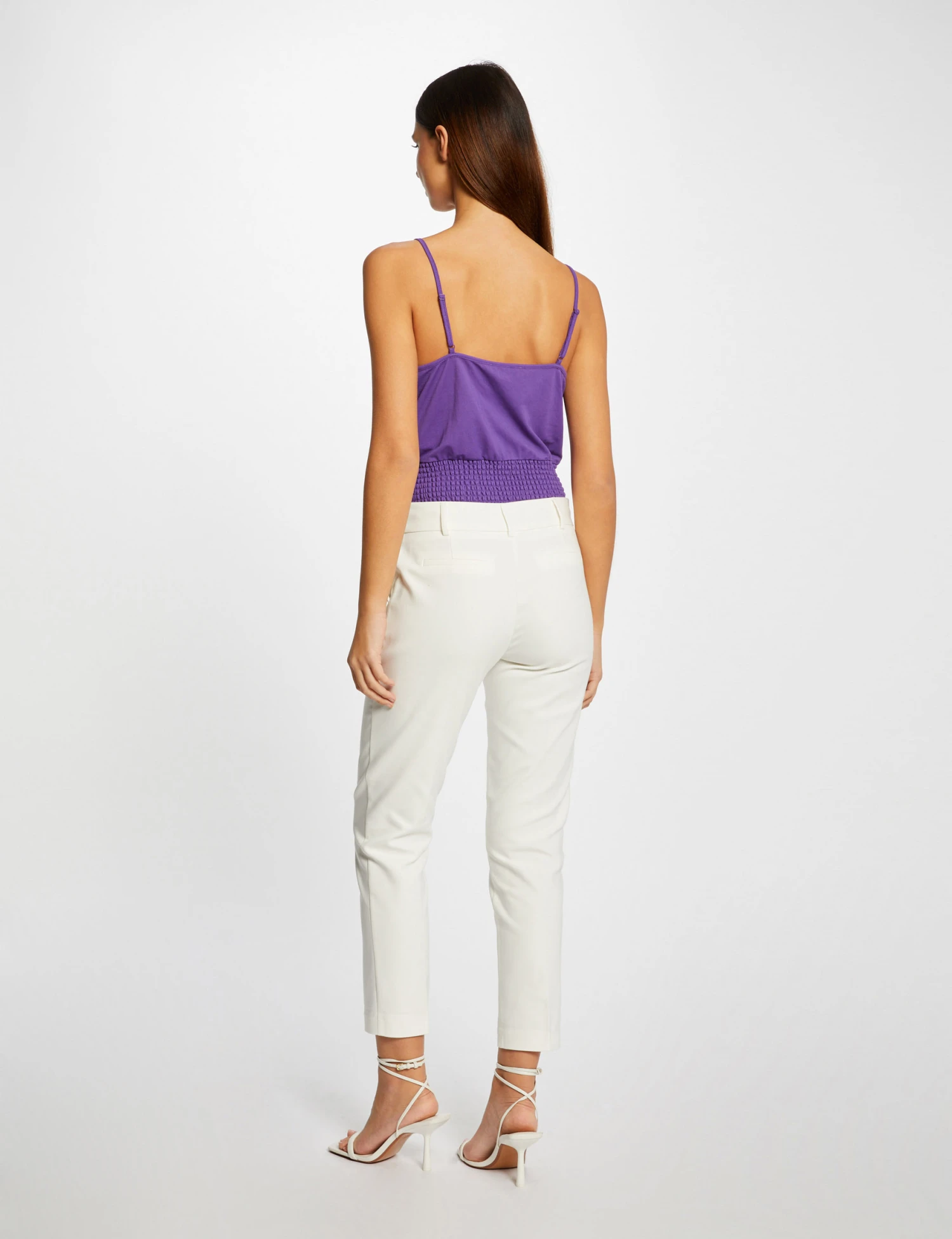 Débardeur Bretelles Fines Smocké Violet Fonce Femme – Image 2