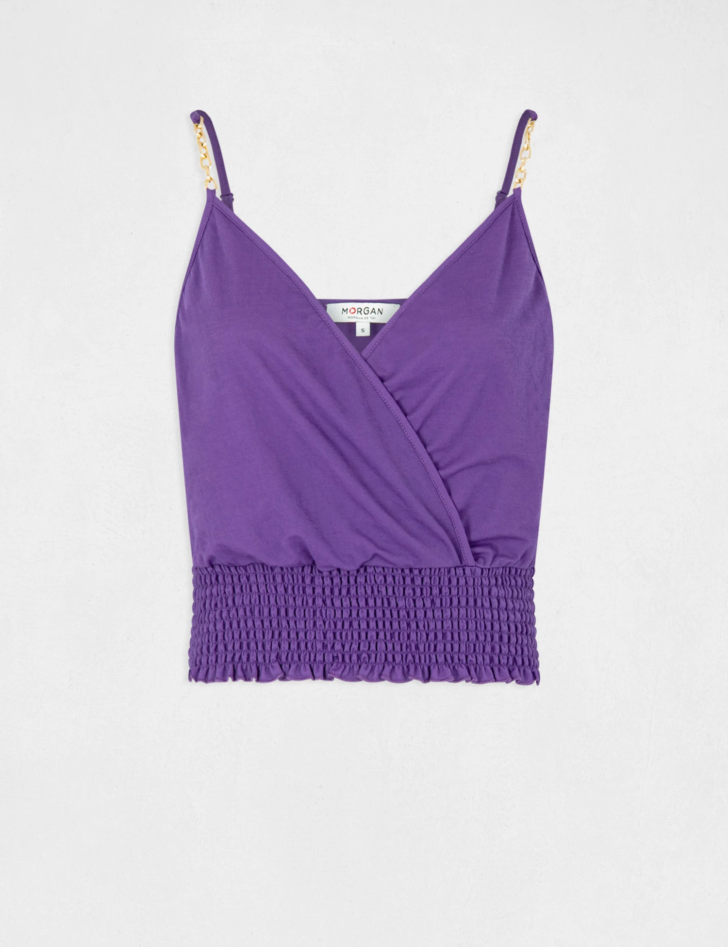 Débardeur Bretelles Fines Smocké Violet Fonce Femme – Image 4