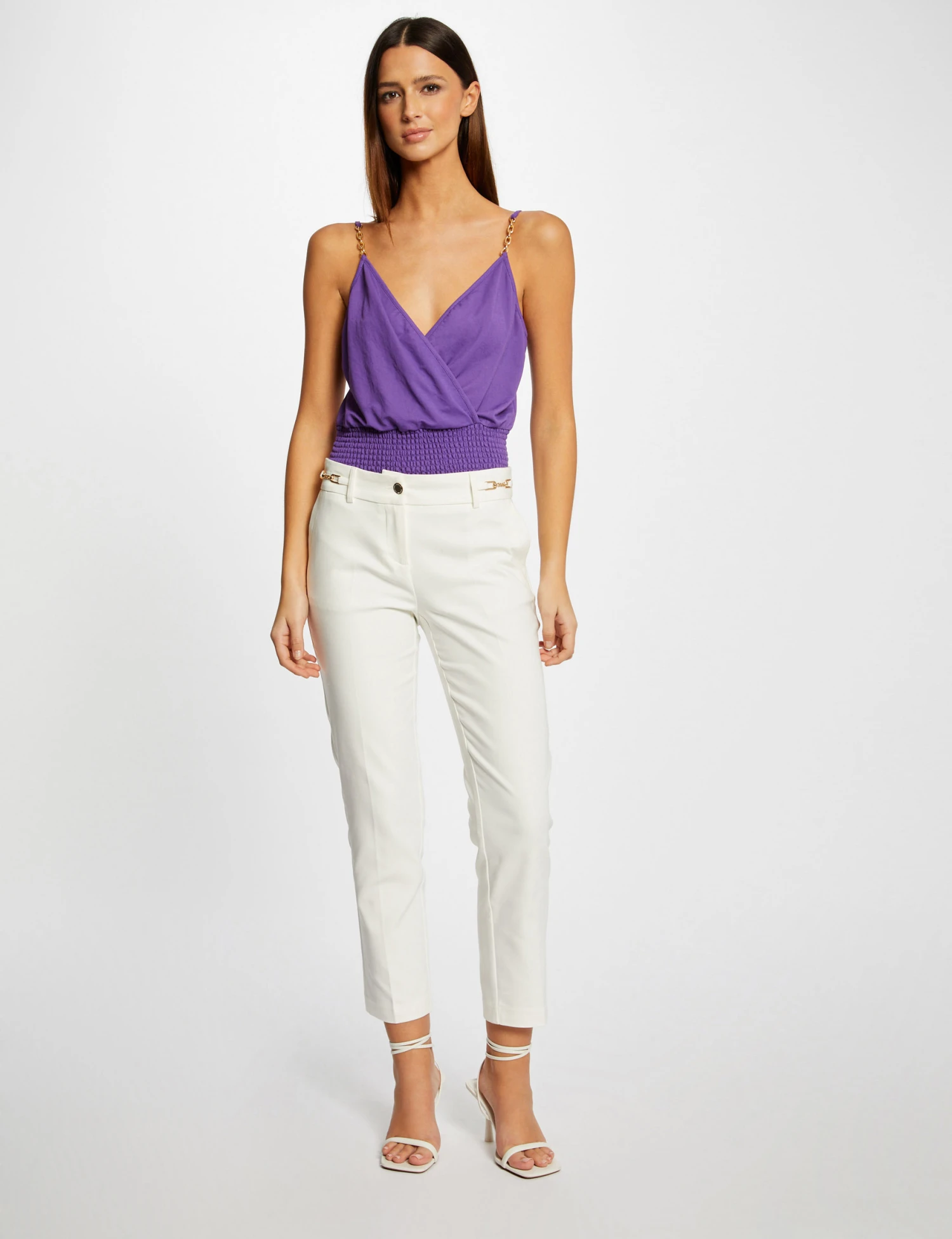 Débardeur Bretelles Fines Smocké Violet Fonce Femme – Image 3