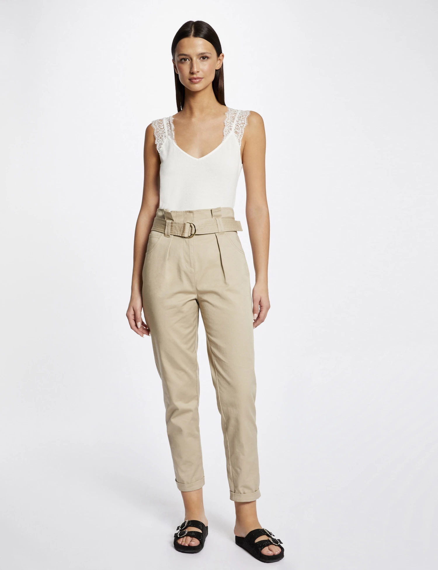 Débardeur Bretelles Larges à Dentelle Ecru Femme – Image 3