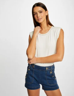 Débardeur Bretelles Larges à épaulettes Ecru Femme