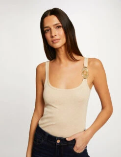 Débardeur Bretelles Larges à Ornement Ivoire Femme