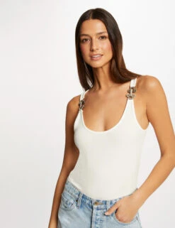 Débardeur Bretelles Larges à Ornements Ecru Femme