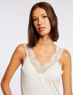 Débardeur Bretelles Larges Avec Dentelle Ivoire Femme