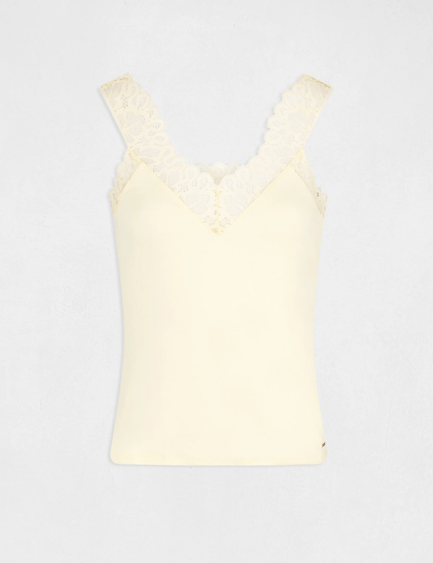 Débardeur Bretelles Larges Avec Dentelle Jaune Paille Femme – Image 4