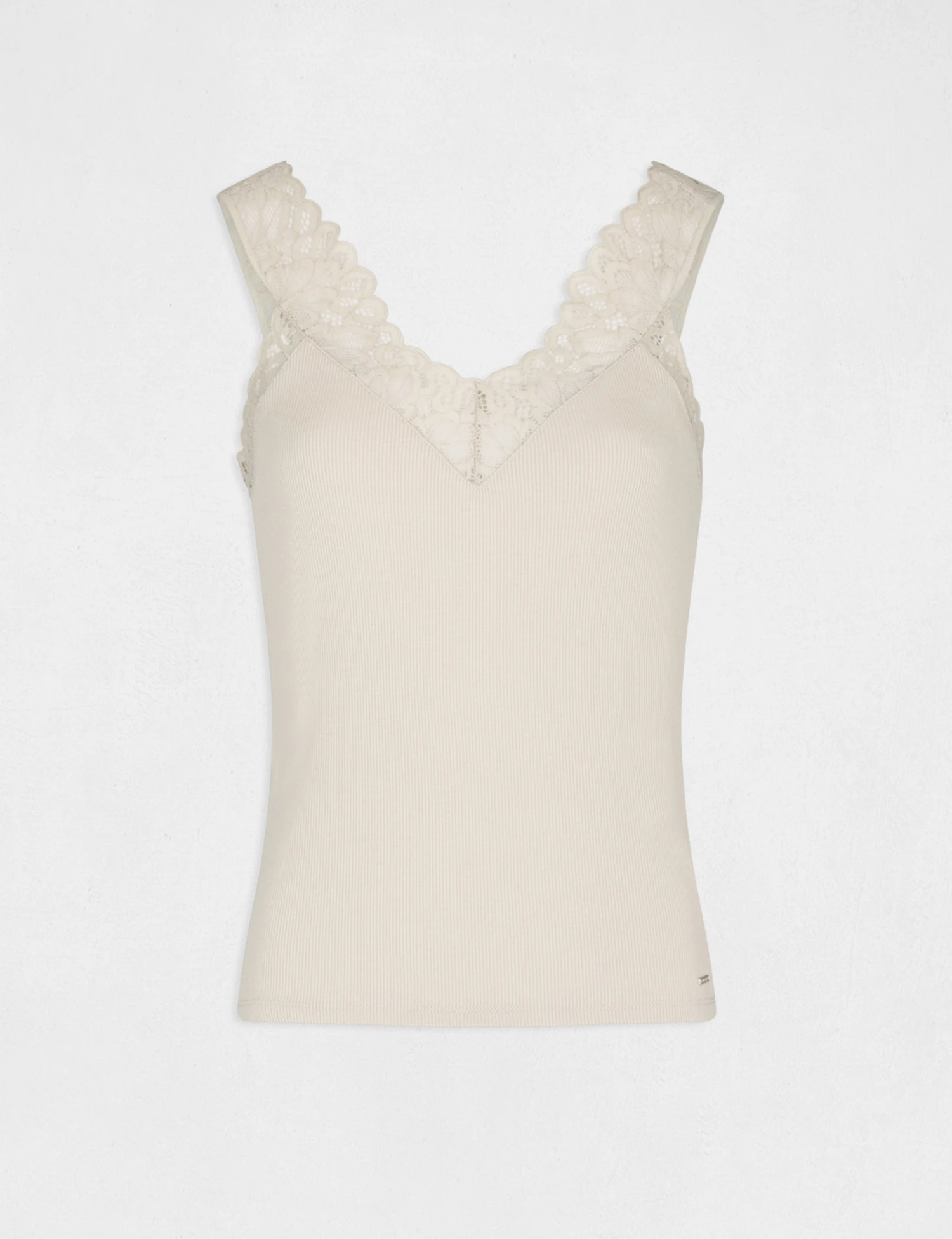 Débardeur Bretelles Larges Avec Dentelle Mastic Femme – Image 4