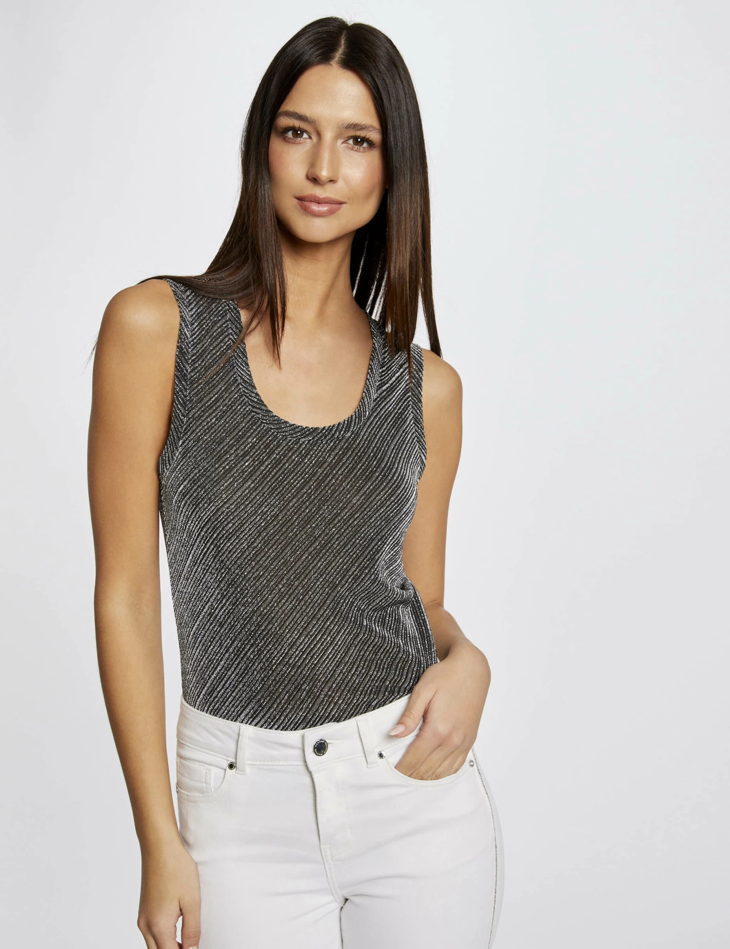 Débardeur Bretelles Larges Col Rond Argente Femme