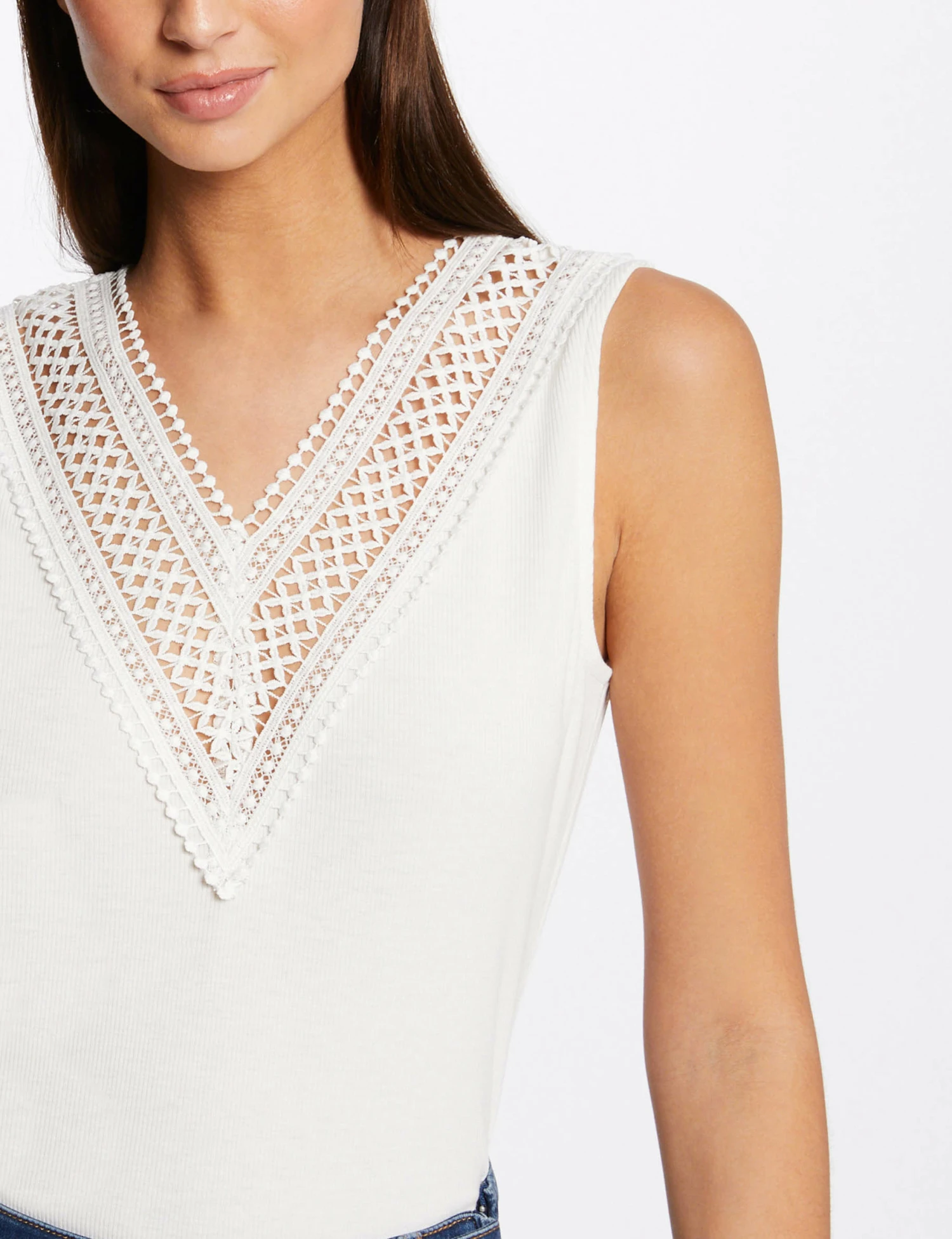 Débardeur Bretelles Larges Côtelé Ecru Femme – Image 5