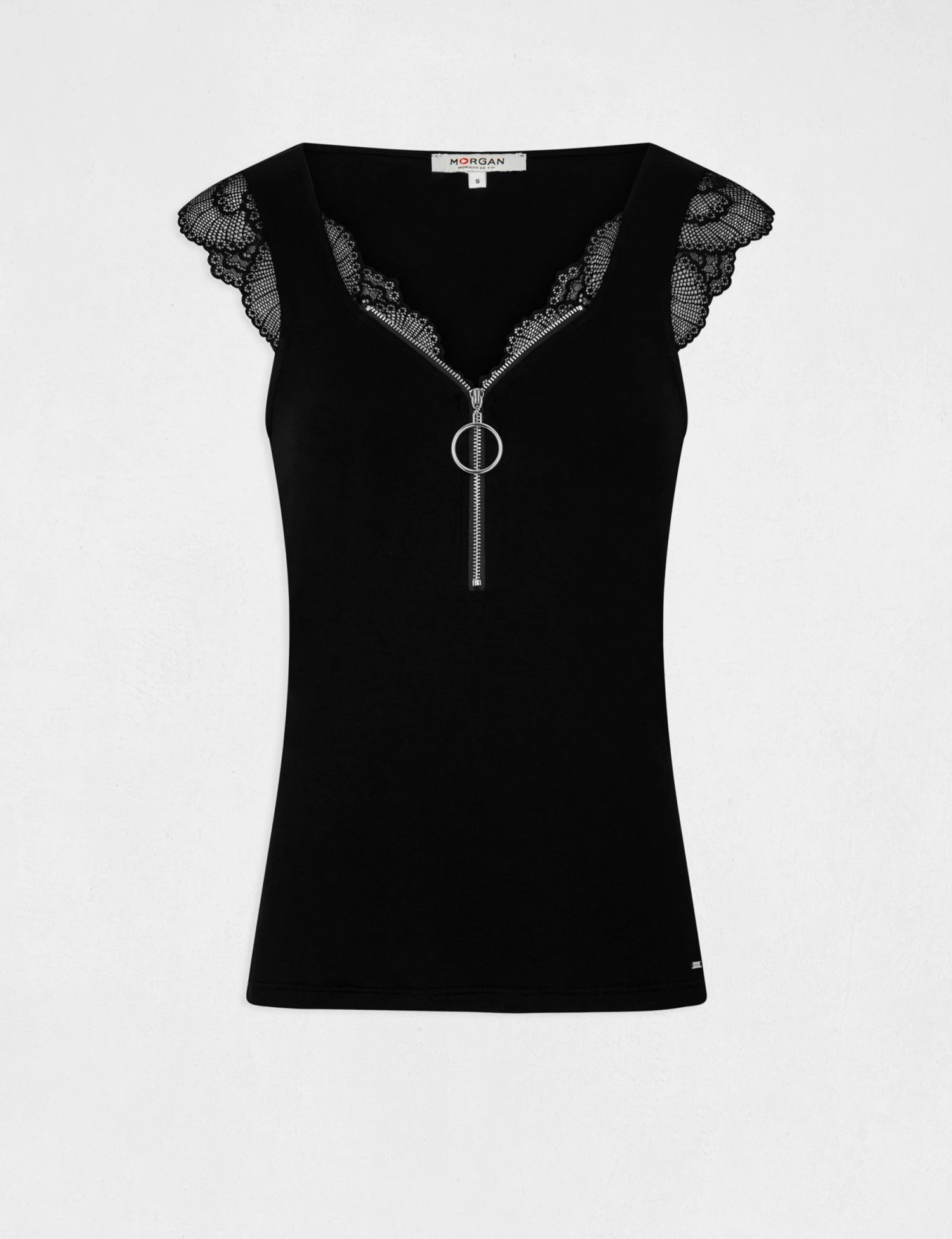 Débardeur Bretelles Larges Détail Zippé Noir Femme – Image 4