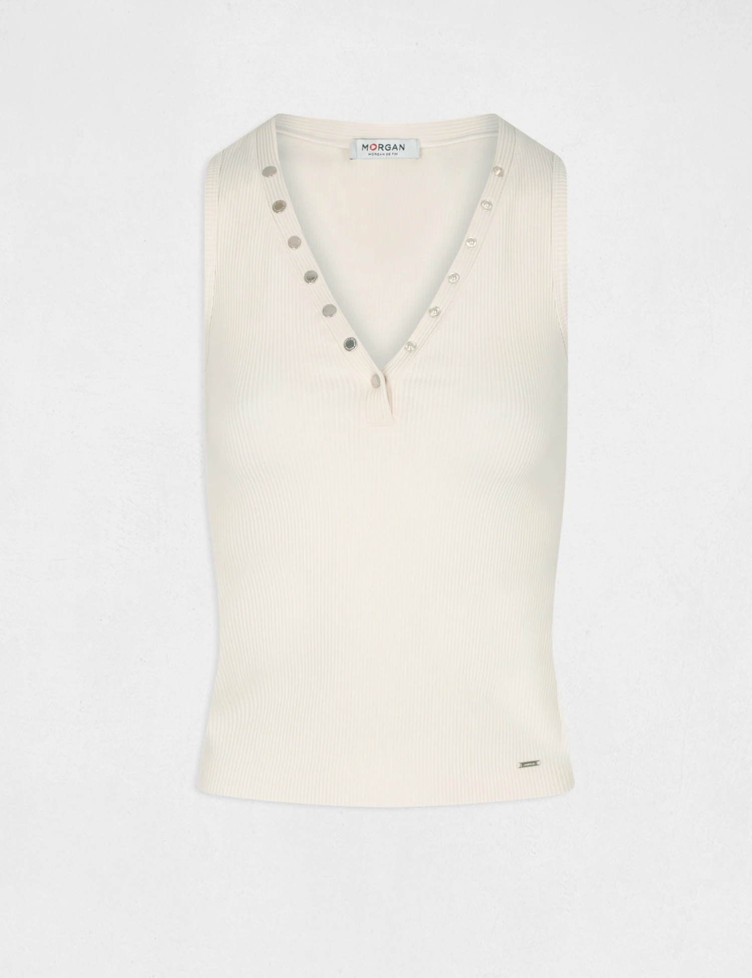 Débardeur Bretelles Larges Effet Côtelé Ivoire Femme – Image 4