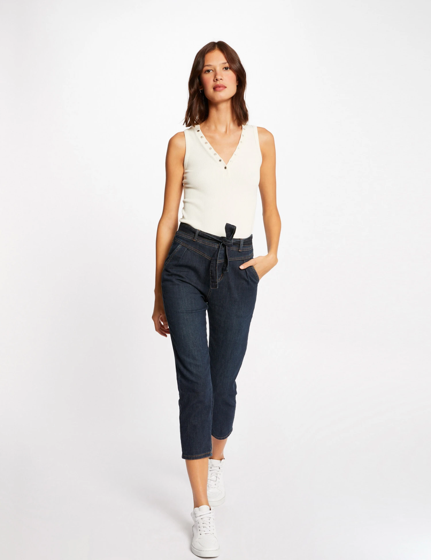 Débardeur Bretelles Larges Effet Côtelé Ivoire Femme – Image 3