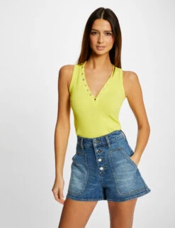 Débardeur Bretelles Larges Effet Côtelé Jaune Femme