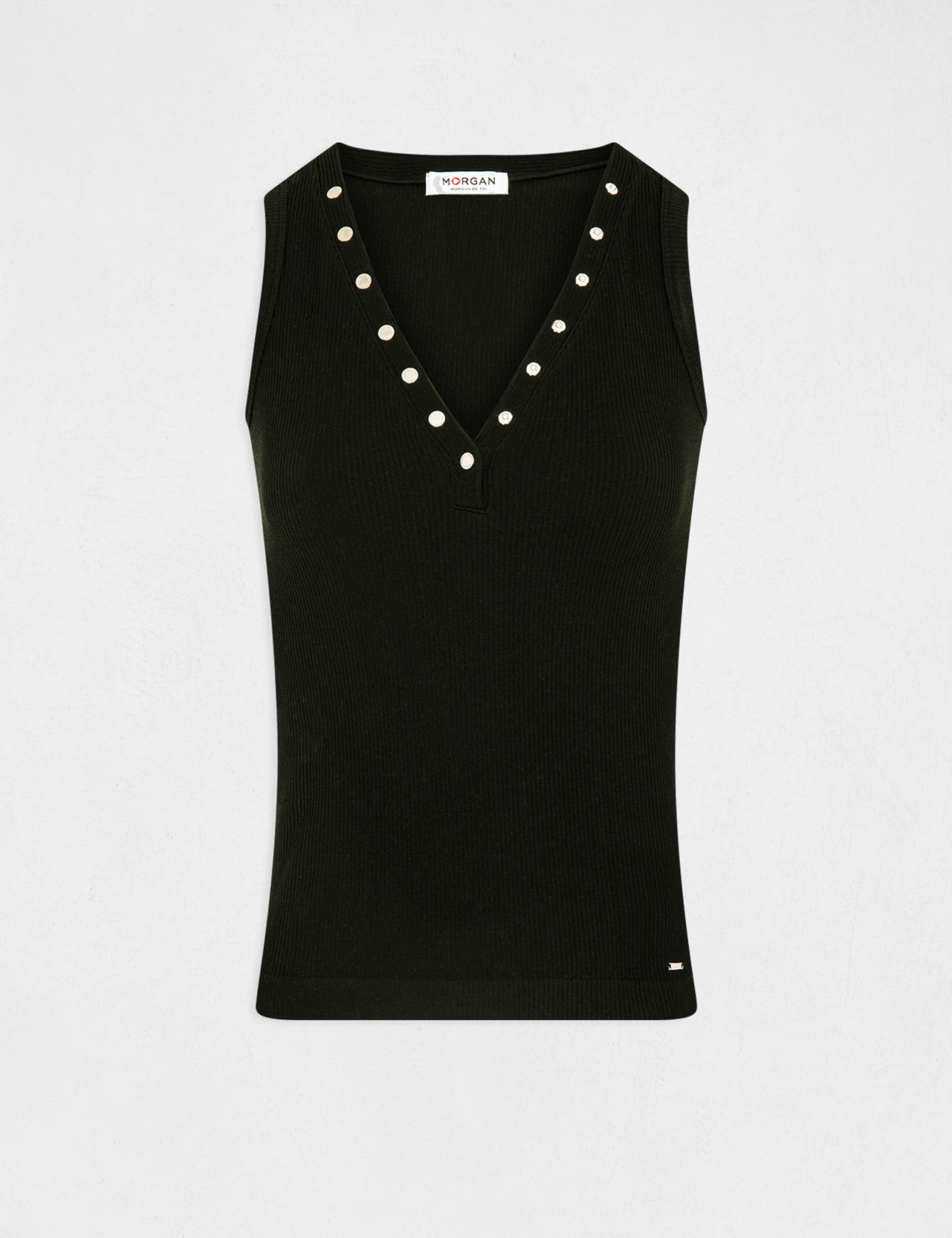 Débardeur Bretelles Larges Effet Côtelé Noir Femme – Image 4