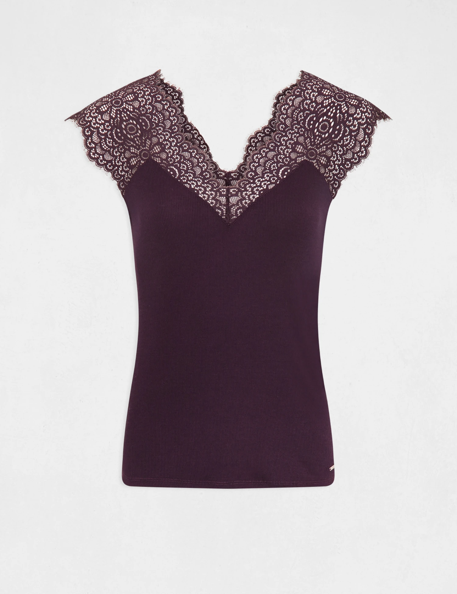 Débardeur Bretelles Larges En Dentelle Prune Femme – Image 4