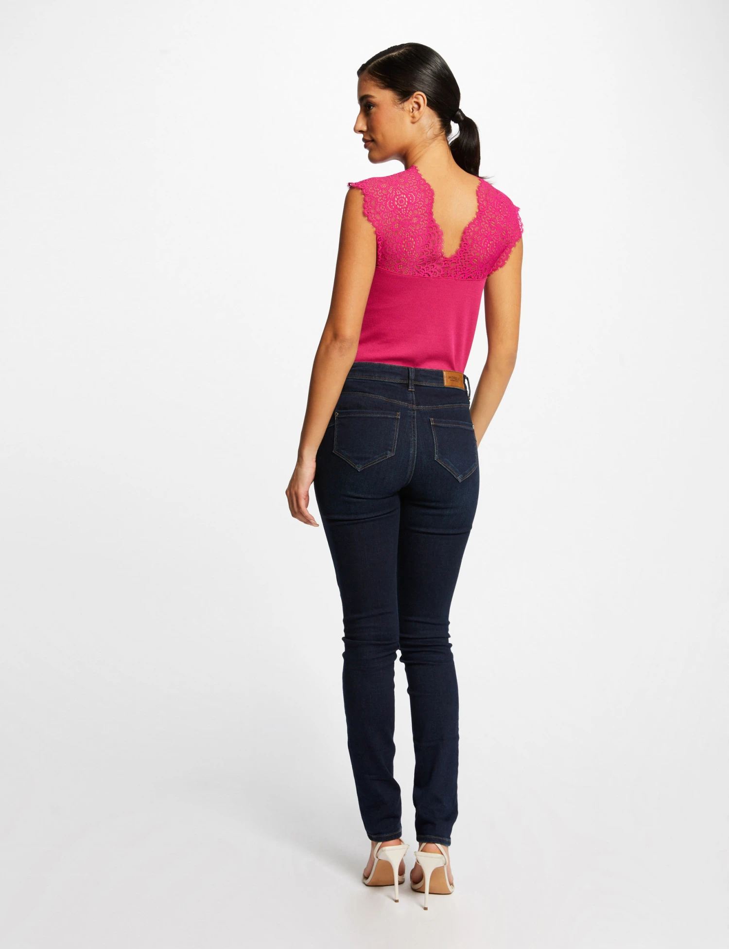 Débardeur Bretelles Larges En Dentelle Rose Fonce Femme – Image 2