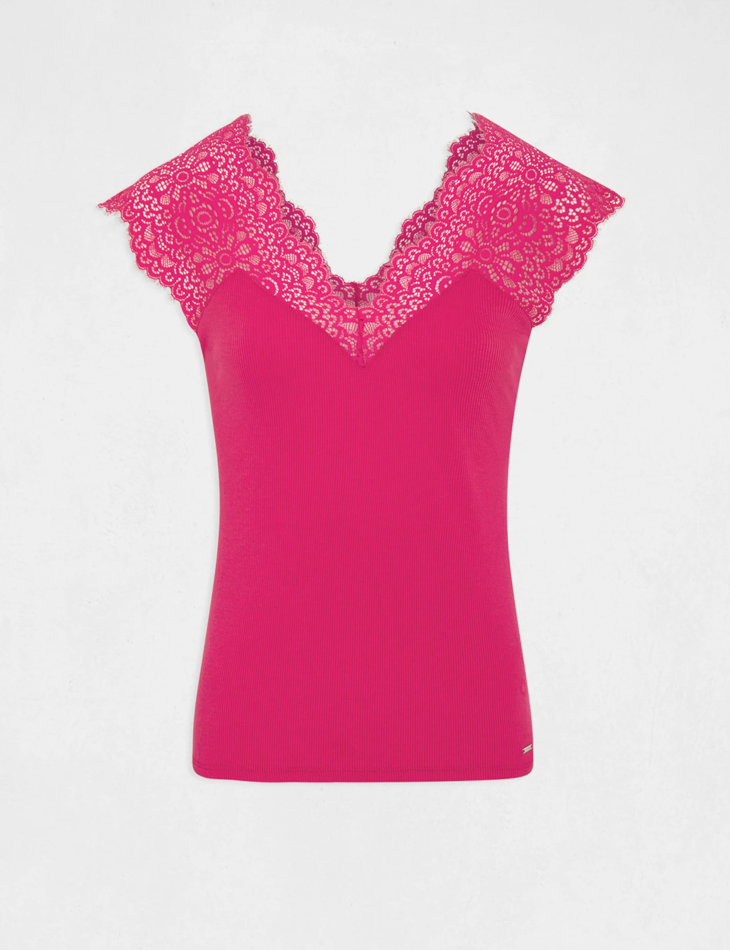 Débardeur Bretelles Larges En Dentelle Rose Fonce Femme – Image 4