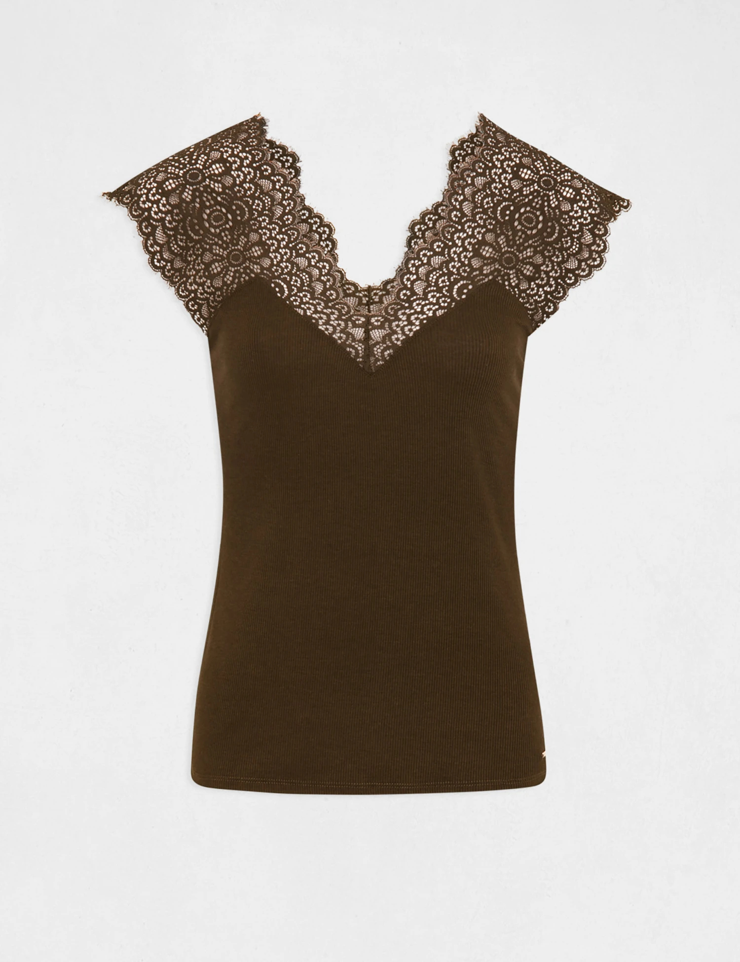 Débardeur Bretelles Larges En Dentelle Vert Kaki Femme – Image 4