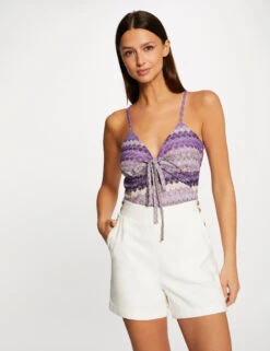 Débardeur Col En V Aspect Crochet Violet Femme