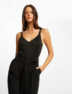 Débardeur Col En V Fils Métallisés Noir Femme