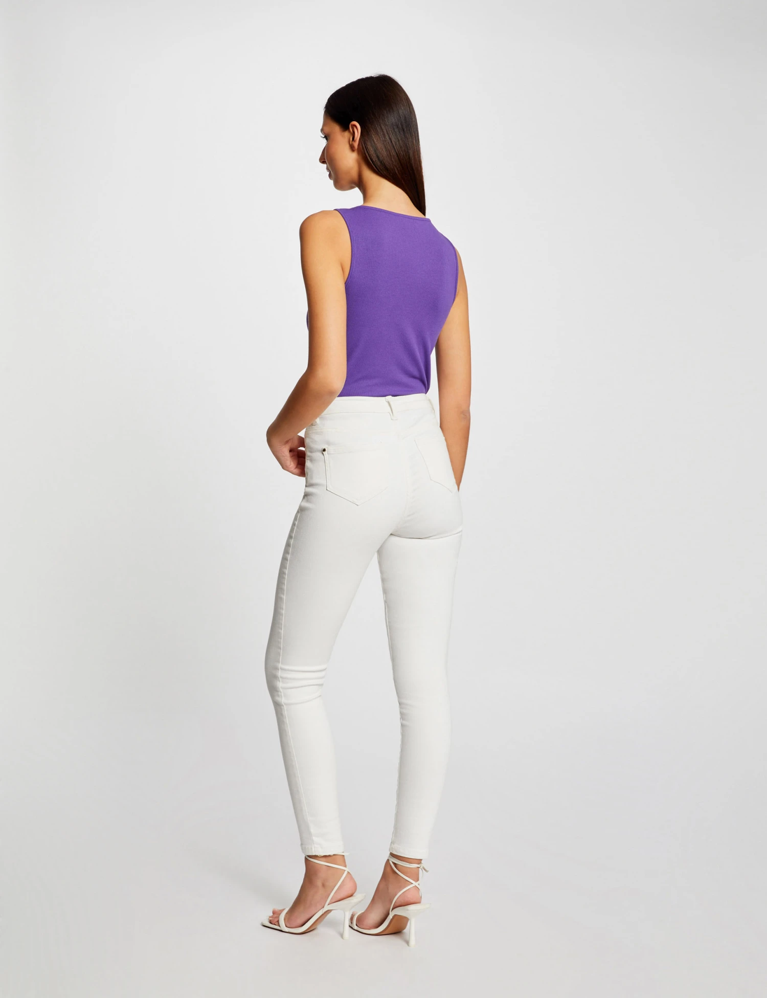 Débardeur Côtelé Col à Détails Bijoux Violet Femme – Image 2