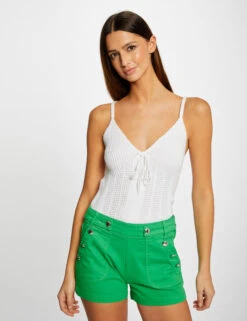 Débardeur Pull à Bretelles Croisées Ecru Femme